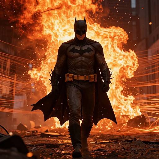 Batman Amid Fiery Dystopian Chaos
