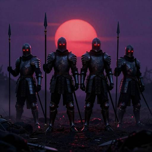 Armored Warriors with Glowing Eyes at Sunset