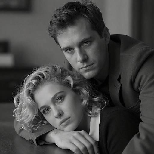 Black and White Portrait of Couple in Close Embrace