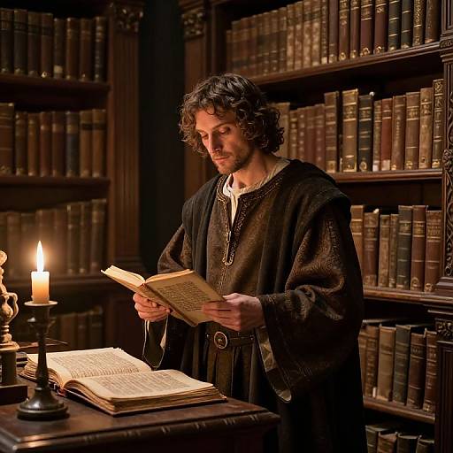 Medieval Italian Scholar in Grand Library