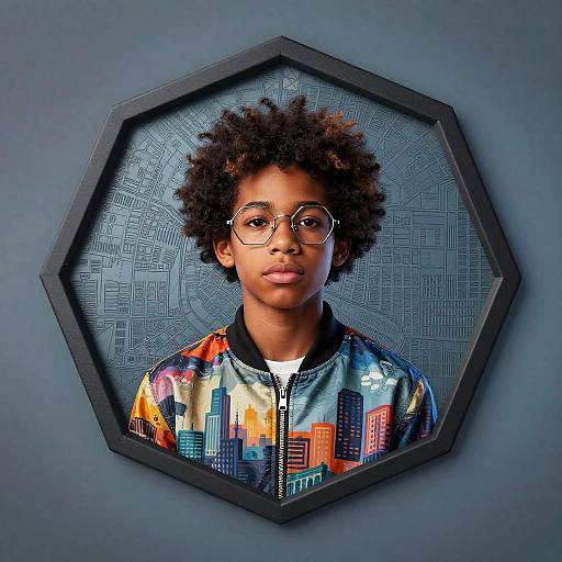 Stylized Teen with Afro and Hex Glasses