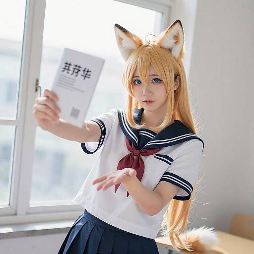 Anime Blonde Fox Girl in Sailor Outfit