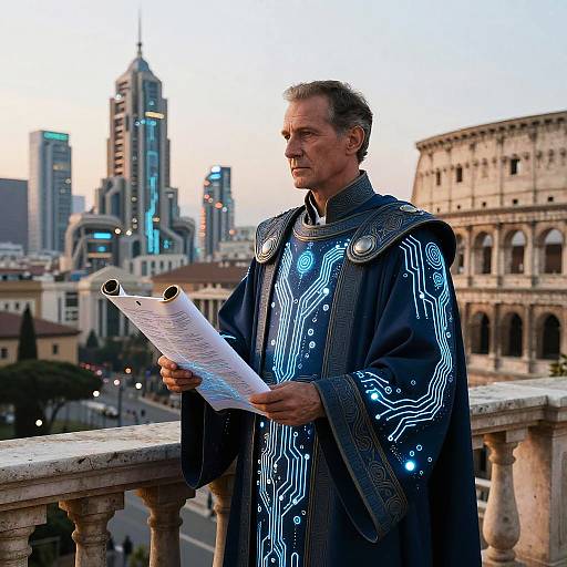 Roman Cyberpunk Senator at Dusk
