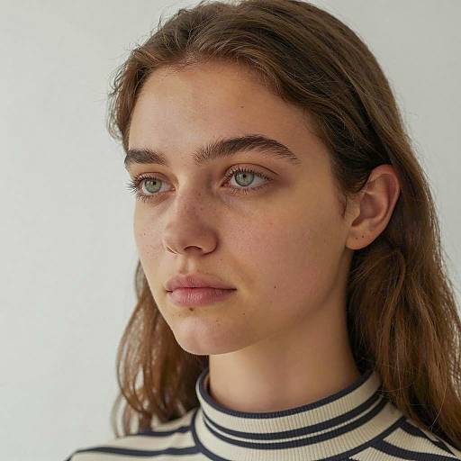 Young Woman with Green Eyes and Striped Shirt