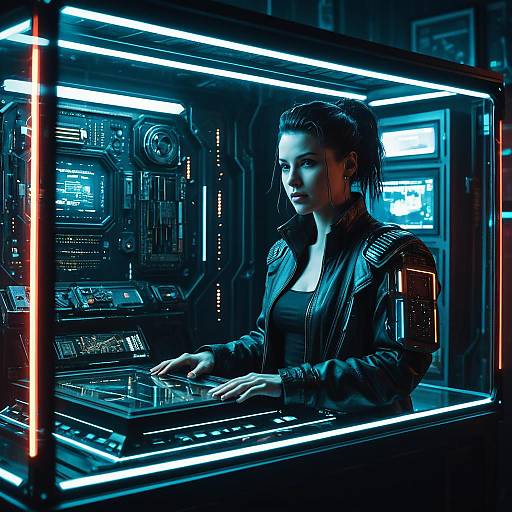 Cyberpunk Woman in Futuristic Display Case