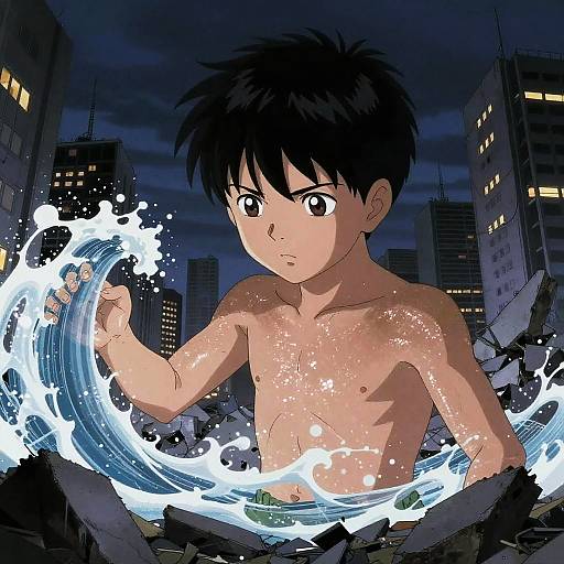 Shimmering Boy Unleashes Energy Wave