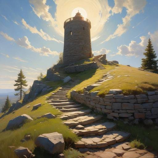 Stone Tower on Hilltop with Stone Steps