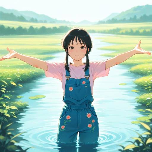 Serene Girl in a Ghibli-Inspired Landscape Serene Girl in a Ghibli-Inspired Landscape