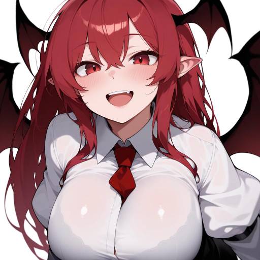 Charming Koakuma with Red Hair and Wings