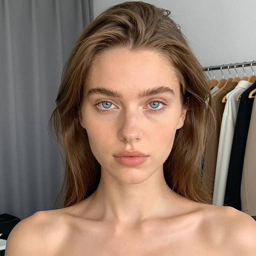 Portrait of Woman with Light Brown Hair and Blue Eyes