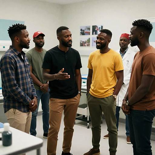 Group of Black men in medical office discussion