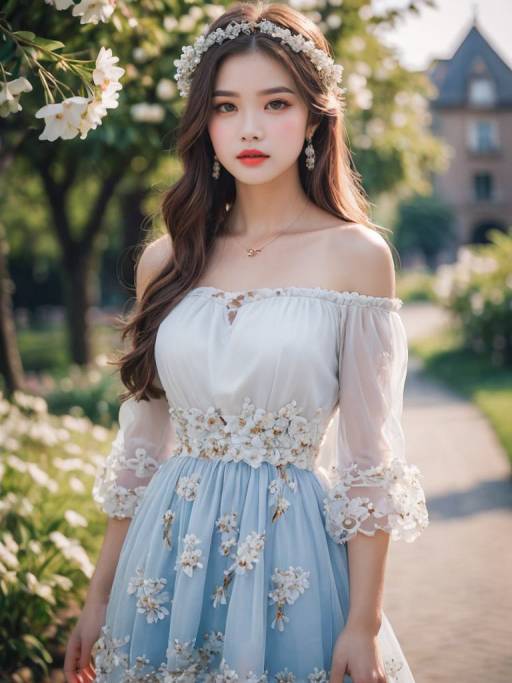 Elegant Girl in Floral Off-Shoulder Dress