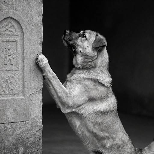 High-Contrast Dog Portrait Against Wall