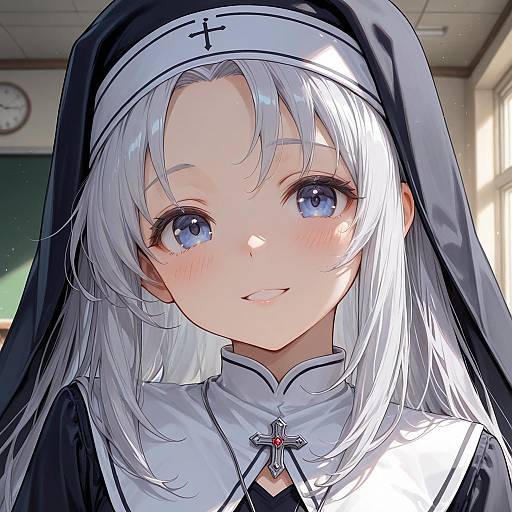 Anime Nun Portrait in Classroom