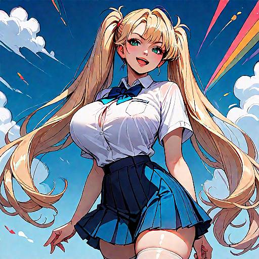 Anime Schoolgirl with Long Blonde Twintails