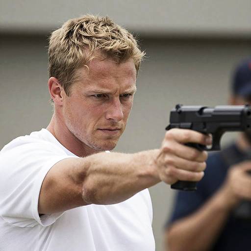Intense Man Aiming Handgun in Focus