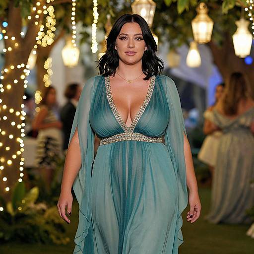 Confident Woman at Forest Night Event