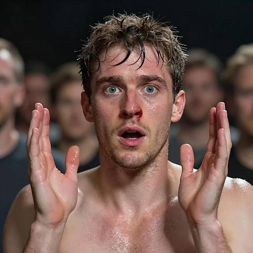 Sweaty Surprised Man in Dark Atmosphere