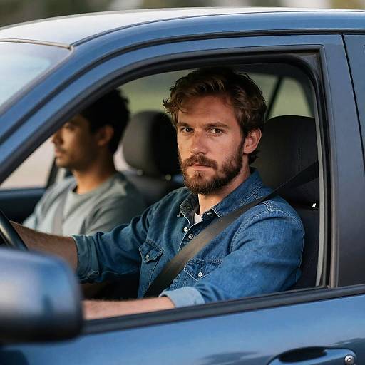 Serious man driving car