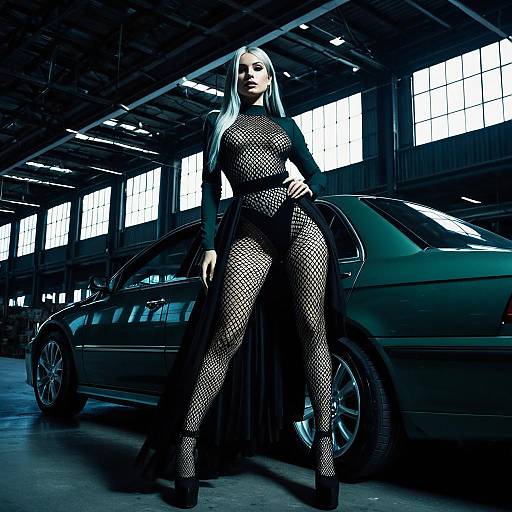 Model in Sheer Fishnet Gothic Dress by Car