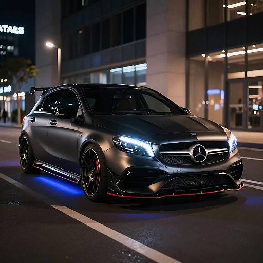 Sleek Matte Black Mercedes 190 Tuning