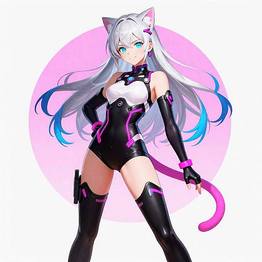 Neon Catgirl Futuristic Anime Heroine