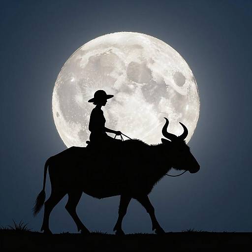 Moonlit Journey: Silhouette of Rider and Animal
