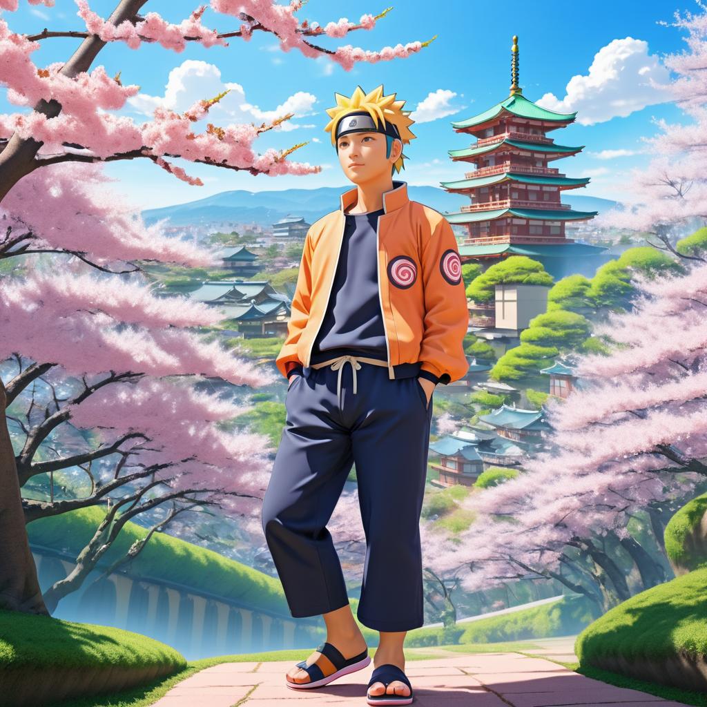 Naruto Among Cherry Blossoms in Anime Style