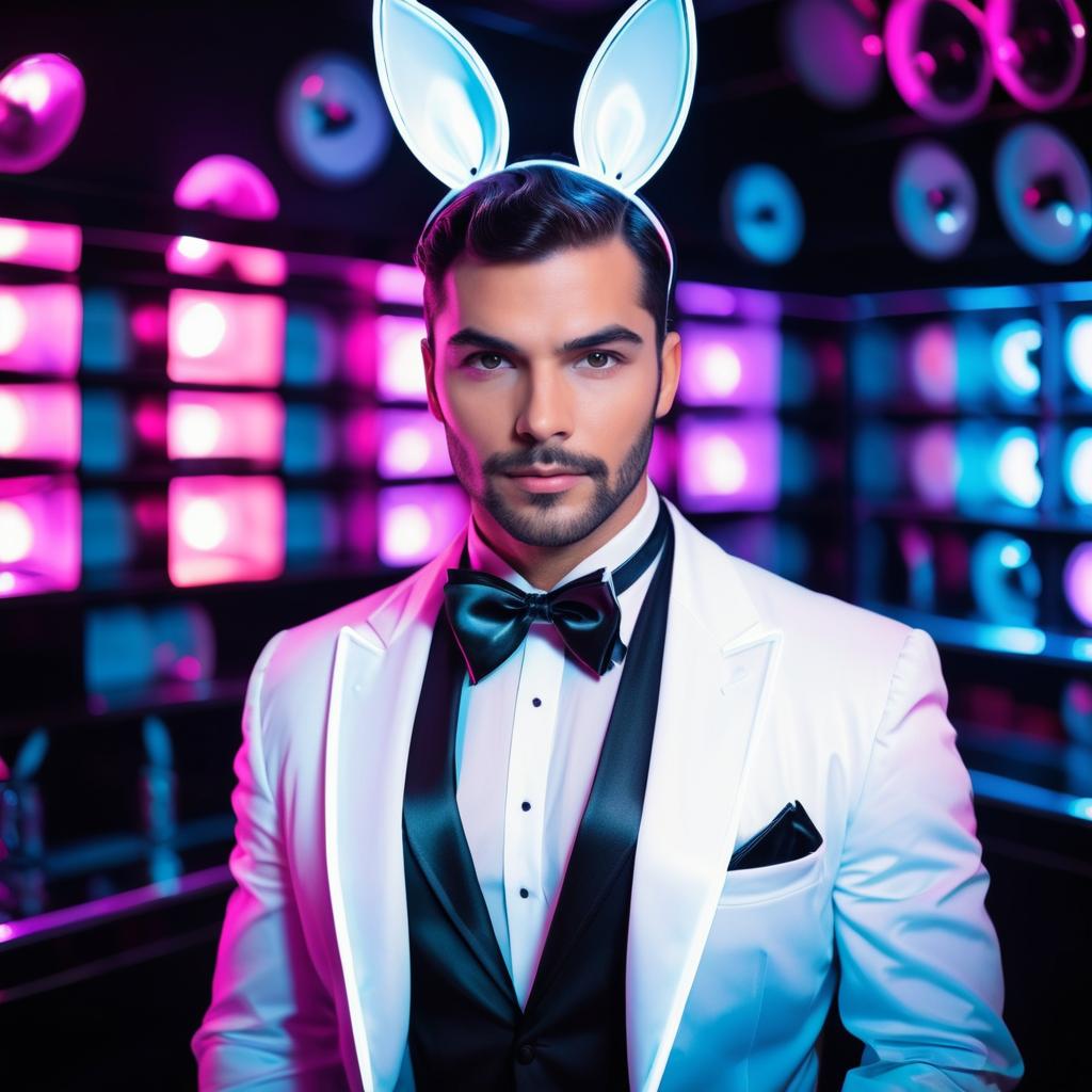 Dapper Playboy Bunny in Neon Nightclub