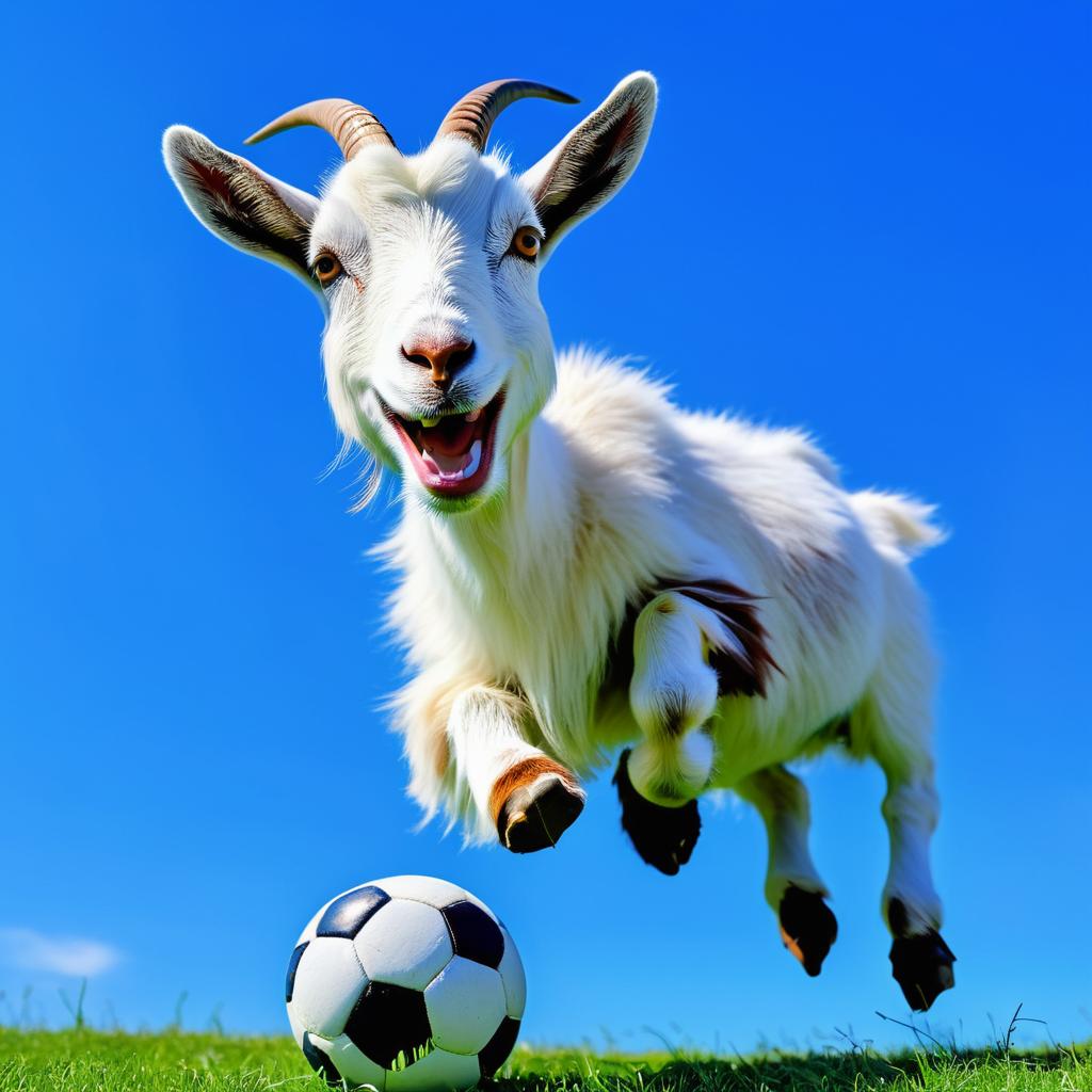 Playful Goat Chasing Soccer Ball