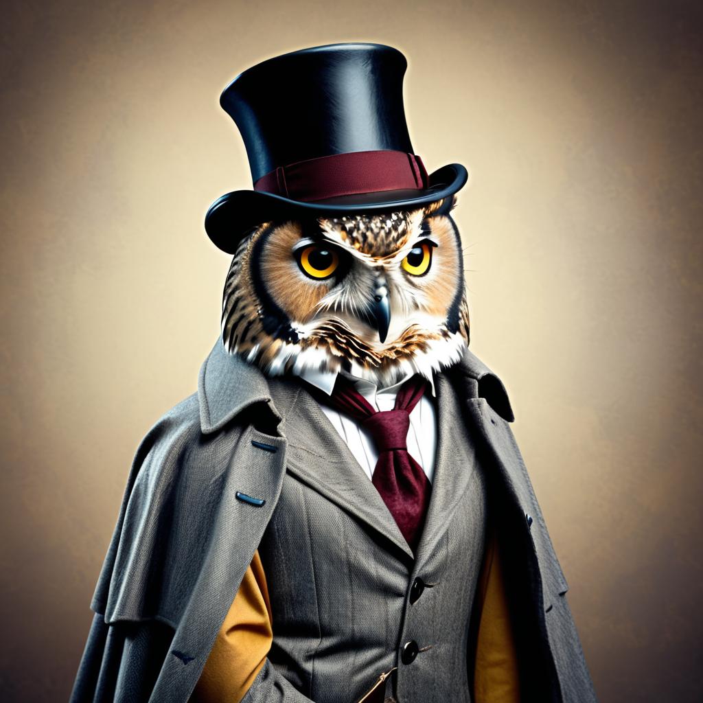 Whimsical Owl as Sherlock Holmes Portrait