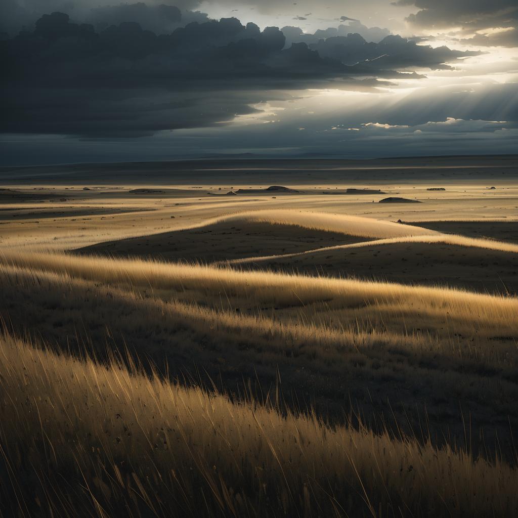 Dramatic Wind-Swept Steppe Landscape