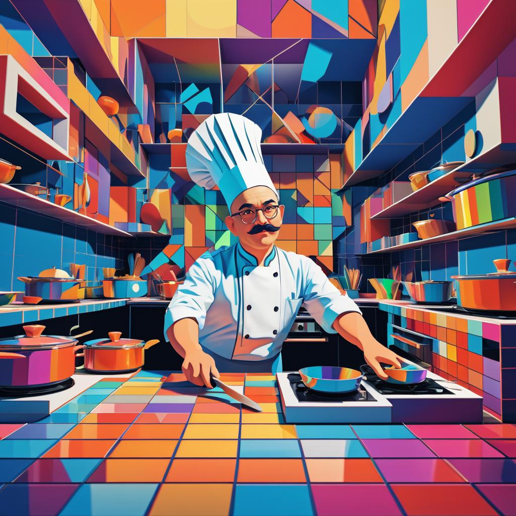 Vibrant 3D Cartoon Cubism Kitchen Scene