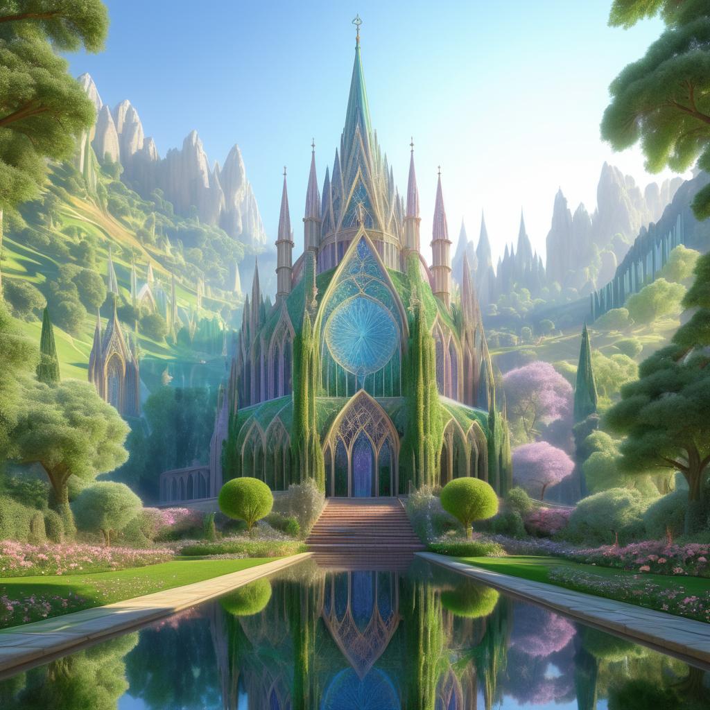 Serene Elven Cathedral in Pastel Garden