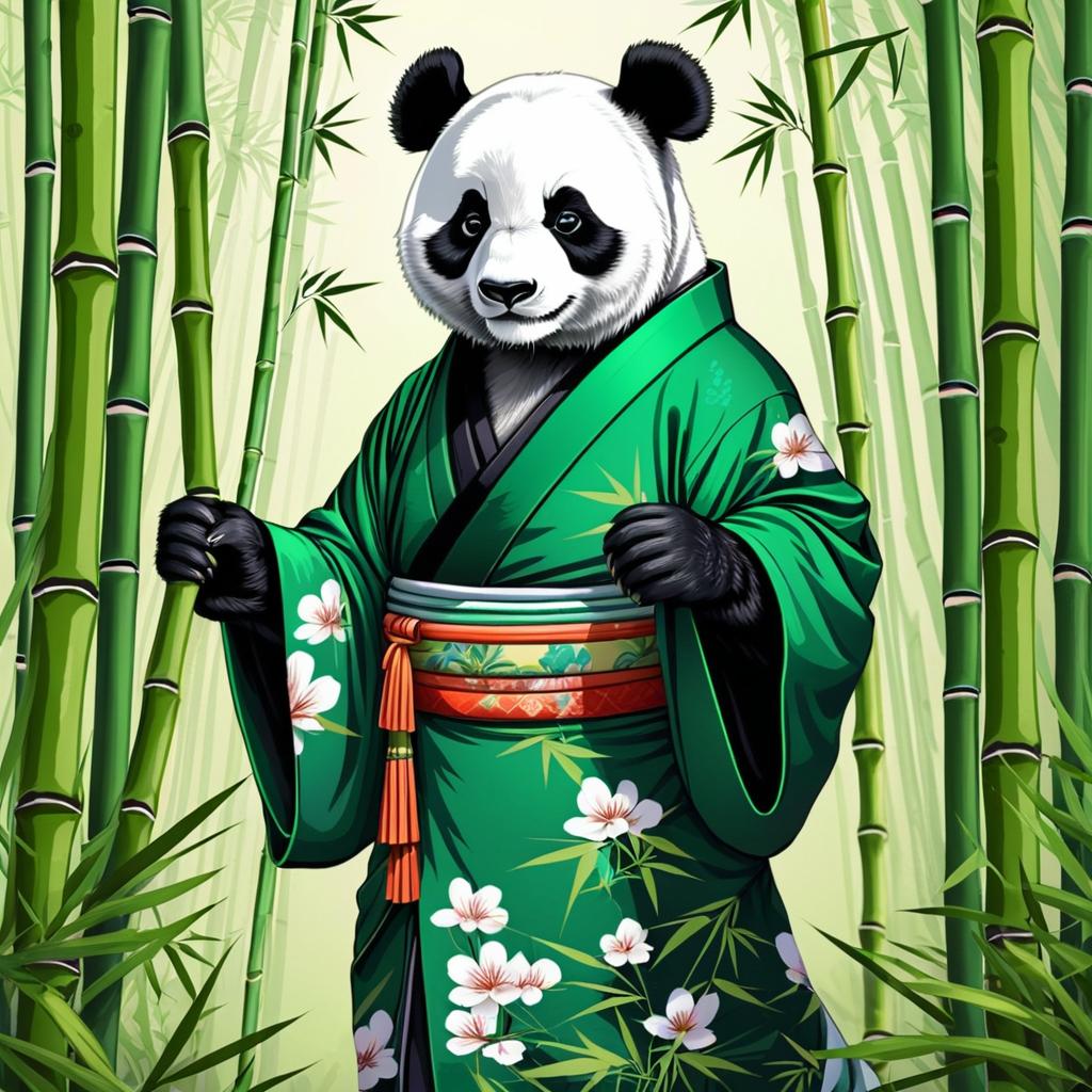 Vibrant Ecchi Panda in Kimono Artwork