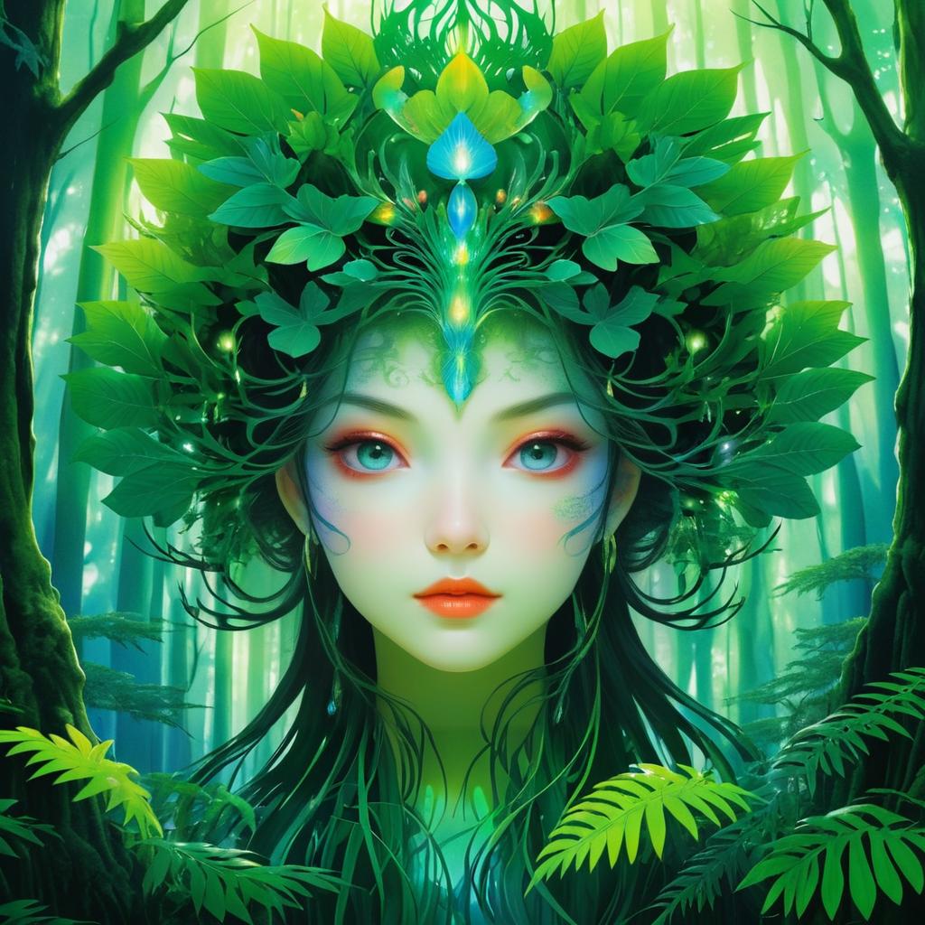 Otherworldly Forest with Serene Female Face