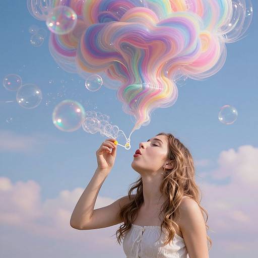 Young Woman with Ethereal Bubble Cloud