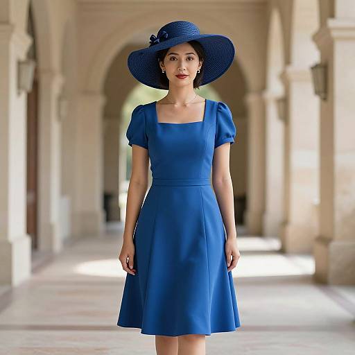 Woman in Blue Dress and Hat