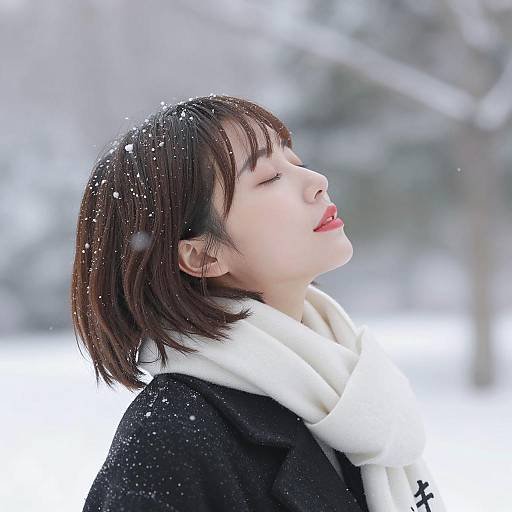 Serene Asian Woman in Snowy Scene