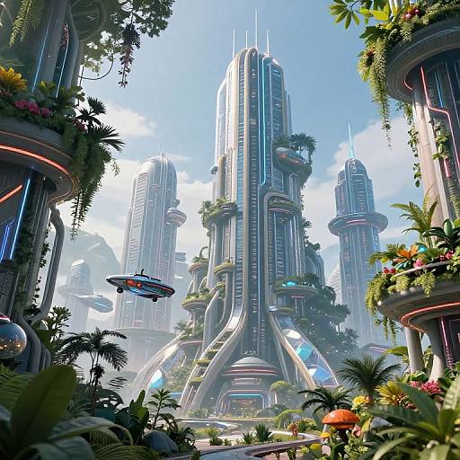 Futuristic City Skyline with Hanging Gardens