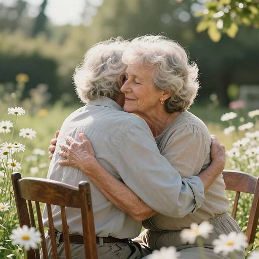 Elderly Couple's Tender Garden Embrace