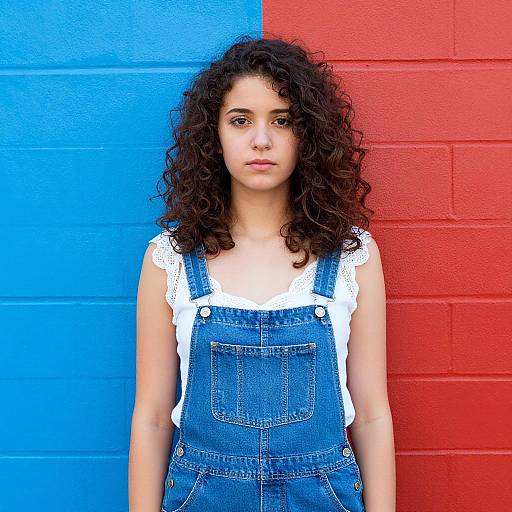 Young Woman Against Colorful Brick Wall