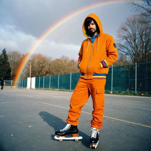Boy in Orange Rainbow Costume Outdoors