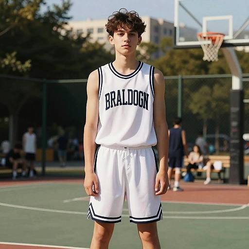 Teen Boy with Fringe Hairstyle on Court