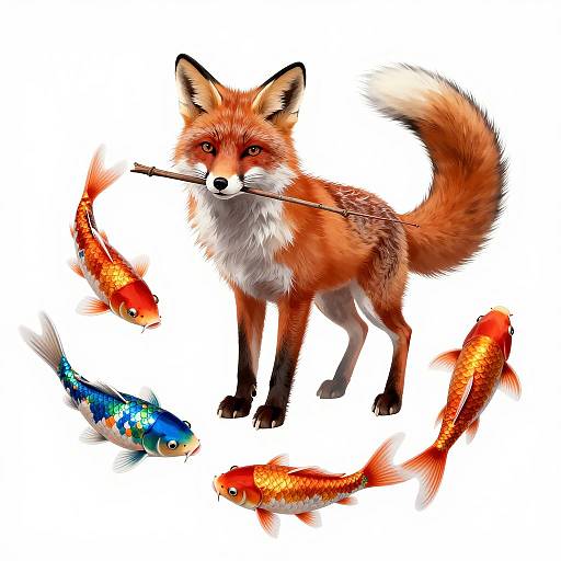 Red Fox with Koi Fish Digital Illustration