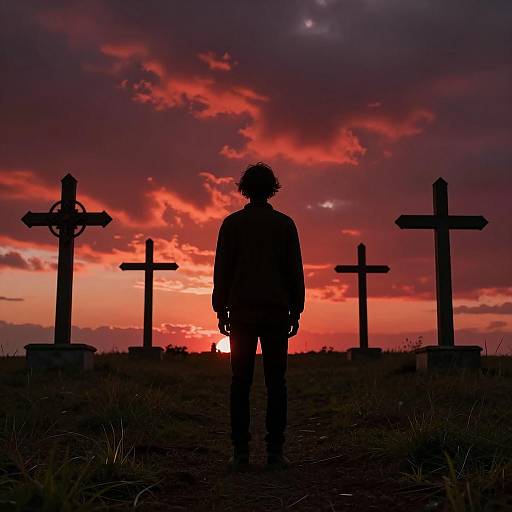 Eerie Silhouette Against Fiery Sky