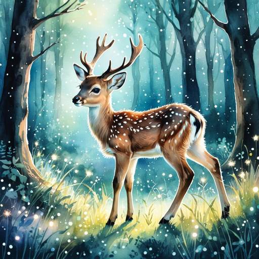 Watercolor Baby Deer in Enchanted Glade Watercolor Baby Deer in Enchanted Glade