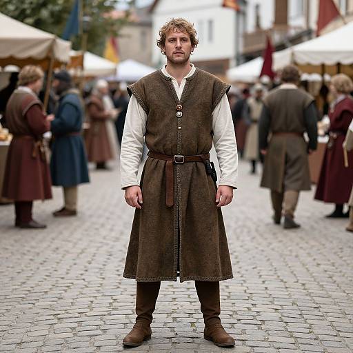 Medieval Fair Costume on Cobblestone Street