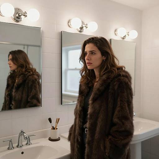 Concerned Woman in Elegant Bathroom Scene