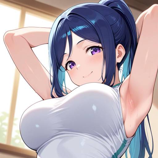 Kanan Matsuura with Purple Eyes and Smile